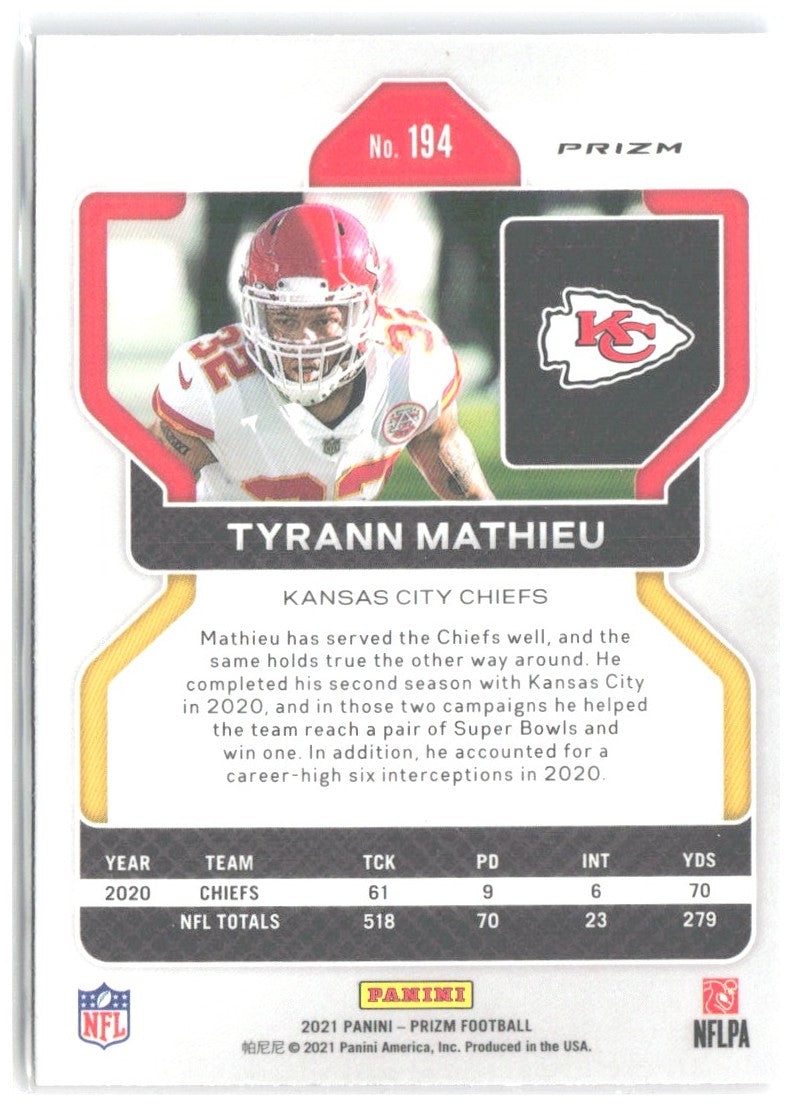 Tyrann Mathieu Panini Prizm - Red White and Blue 194 2021 Kansas City Chiefs