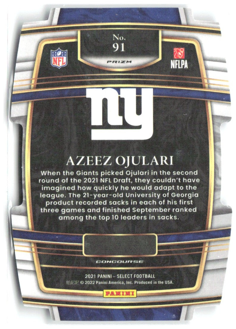 Azeez Ojulari Panini Select - Silver Prizm Die Cut 91 2021 New York Giants