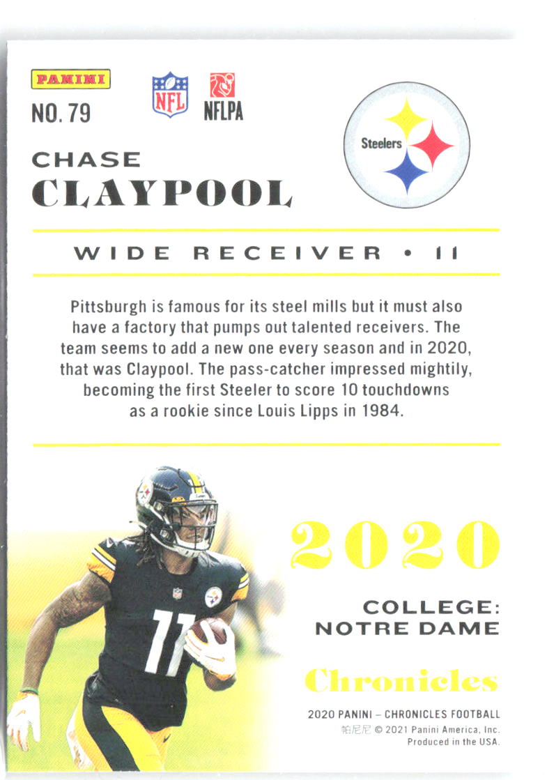 Chase Claypool Panini Chronicles 79 2020 Pittsburgh Steelers RC