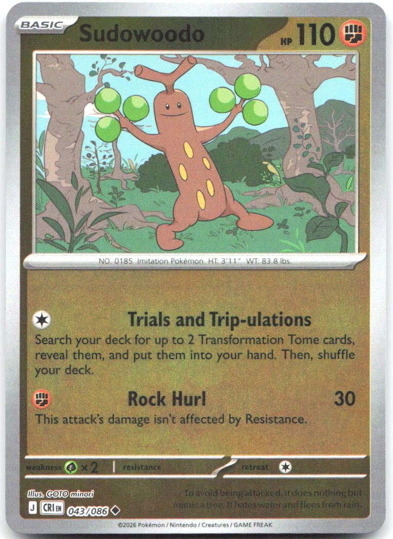 Sudowoodo Reverse Holo Uncommon ME04: Chaos Rising 043/086 NM GOTO minori