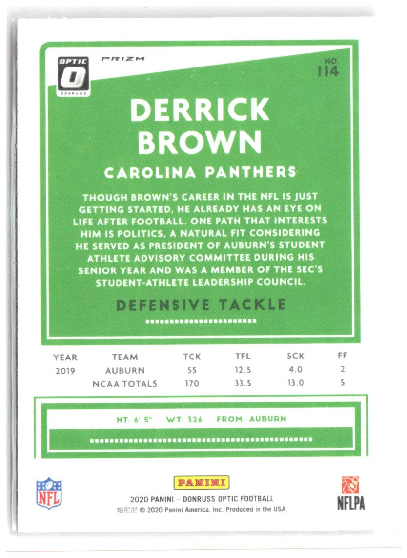 Derrick Brown Donruss Optic - Pink 114 2020 Carolina Panthers