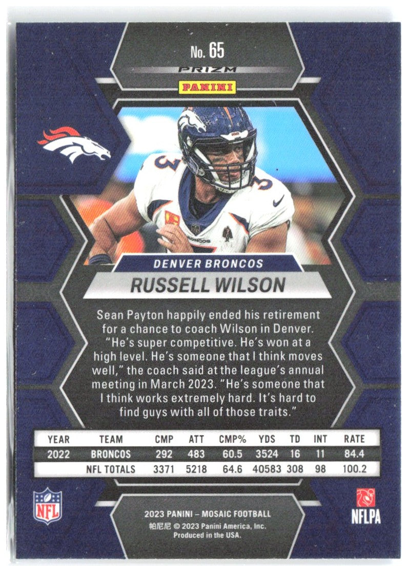 Russell Wilson Panini Mosaic - Reactive Blue Mosaic 65 2023 Denver Broncos