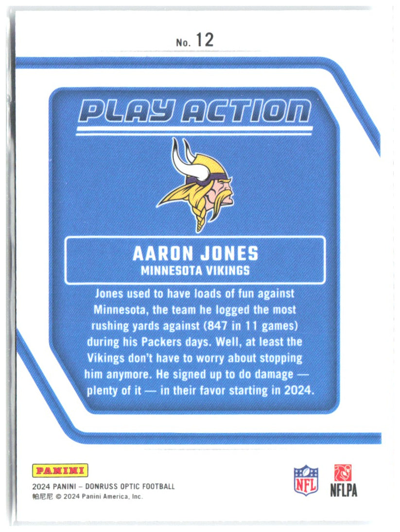 Aaron Jones Donruss Optic - Play Action 12 2024 Minnesota Vikings