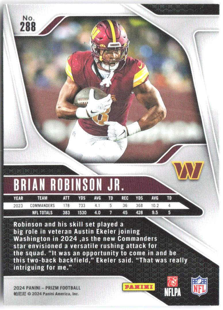 Brian Robinson Jr. Panini Prizm 288 2024 Washington Commanders