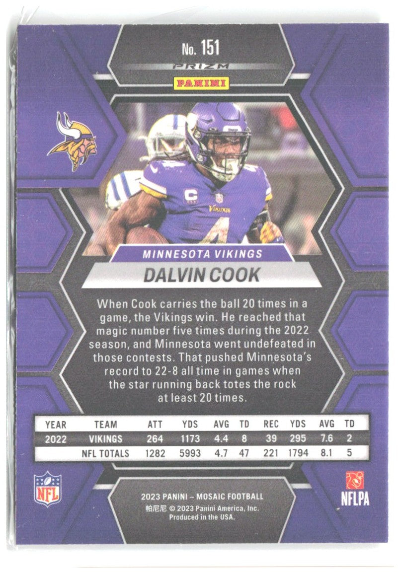 Dalvin Cook Panini Mosaic - Reactive Yellow Mosaic 151 2023 Minnesota Vikings