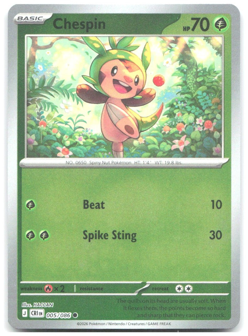 Chespin Reverse Holo Common ME04 Chaos Rising 005/086 NM HACCAN