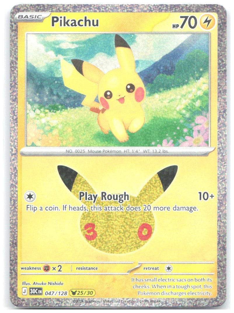 Pikachu Holo Pikachu Rare ME 30th Celebration 047/128 NM Atsuko Nishida