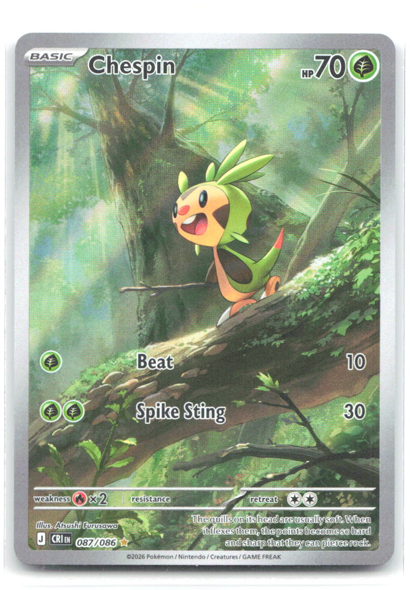 Chespin Holo Illustration Rare ME04 Chaos Rising 087/086 NM Atsushi Furusawa
