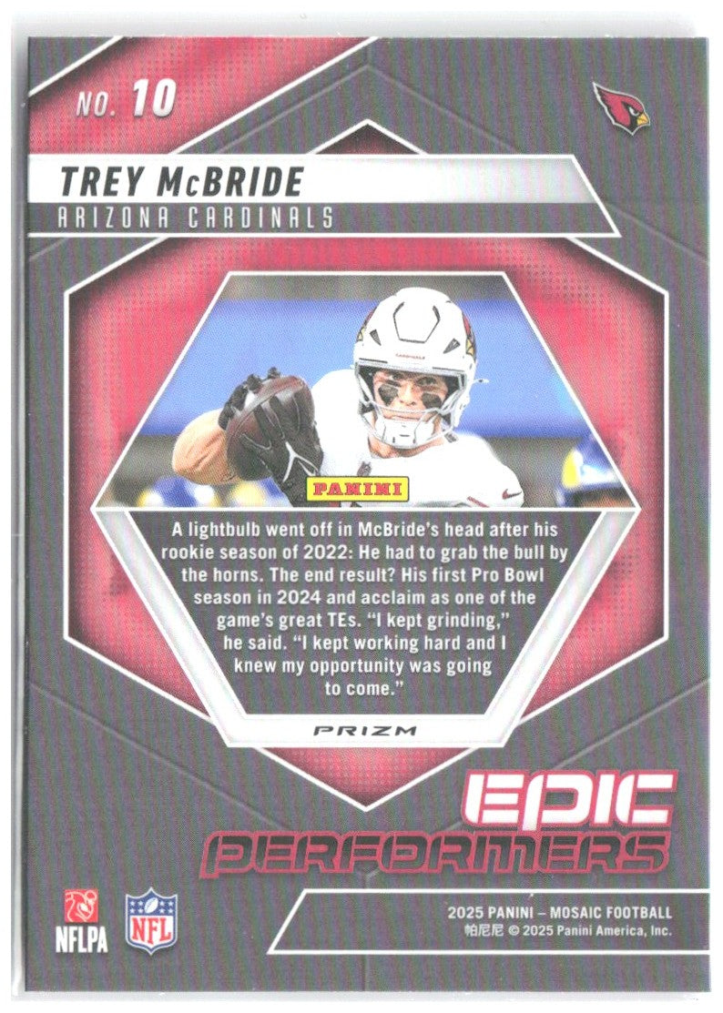 Trey McBride Mosaic - Epic Performers Pink Fluorescent 10 2025 Arizona Cardinals