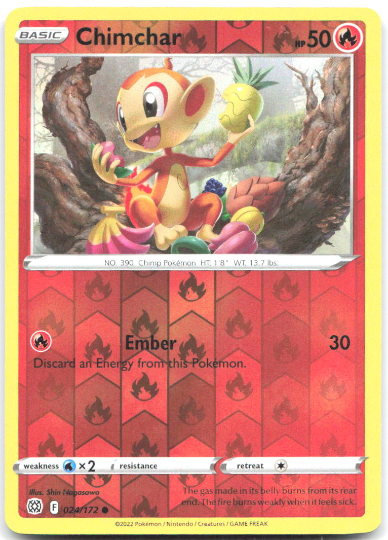 Chimchar Reverse Holo Common SWSH09 Brilliant Stars 024/172 NM Kagemaru Himeno