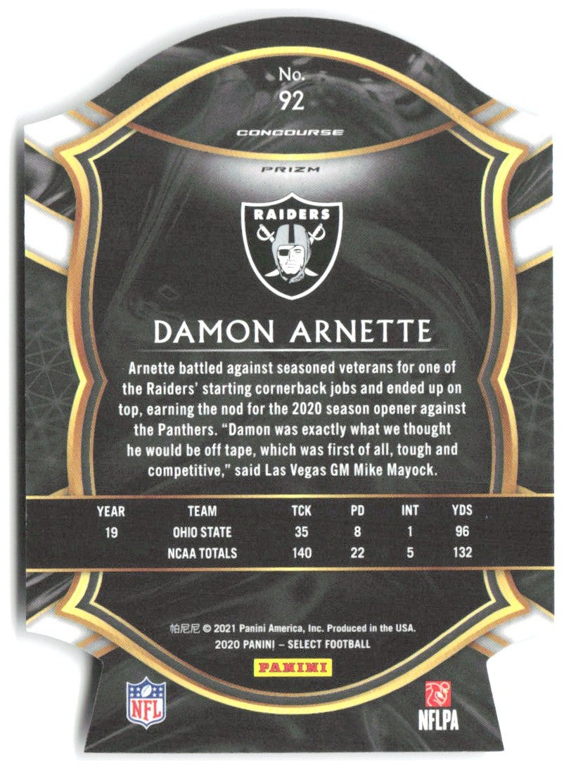 Damon Arnette Panini Select - Purple Prizm Die Cut 92 2020 Las Vegas Raiders