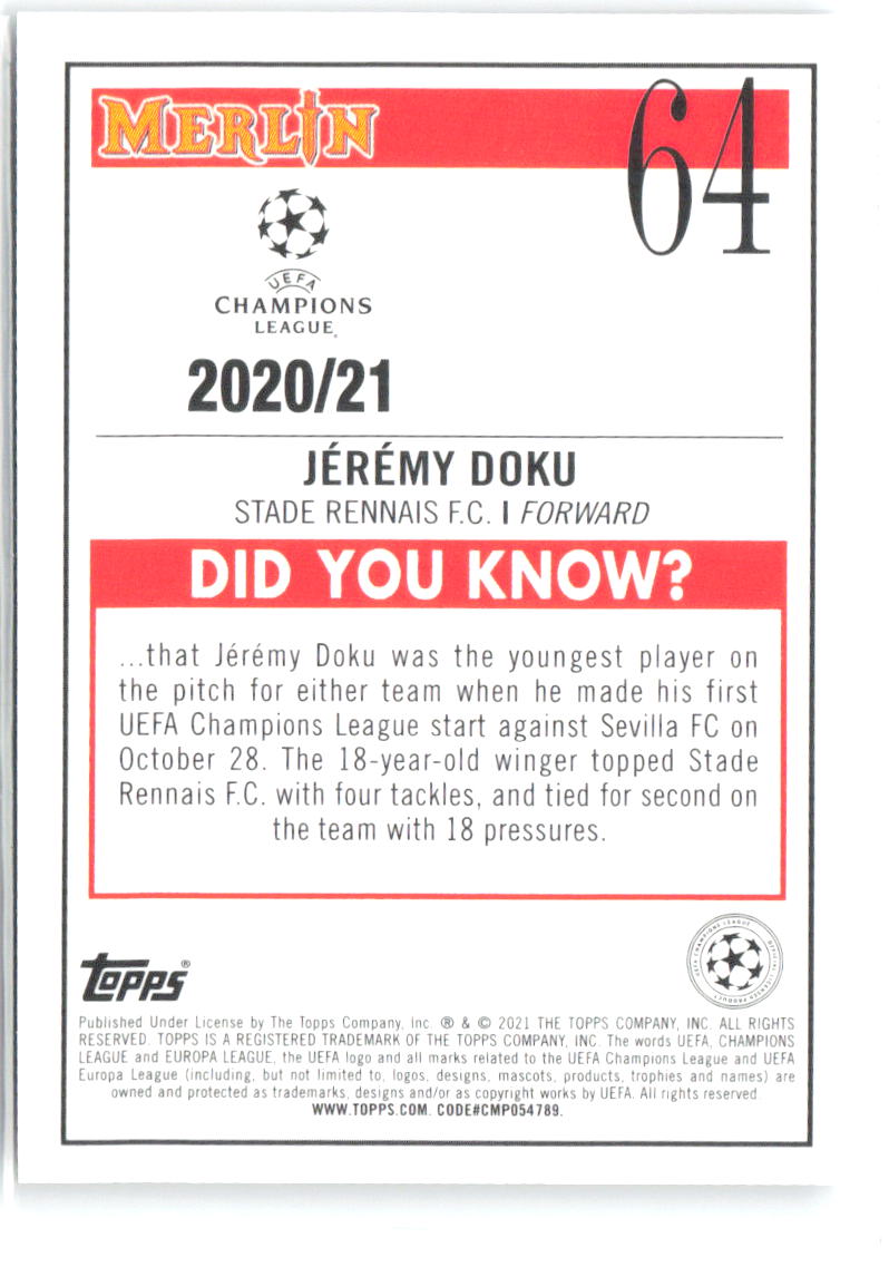 Jérémy Doku Merlin UEFA Champions League 64 2020-21 Stade Rennais FC RC