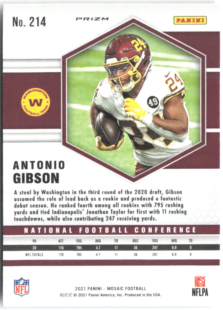 Antonio Gibson Mosaic - Prizm Reactive Yellow 214 2021 Washington Football Team