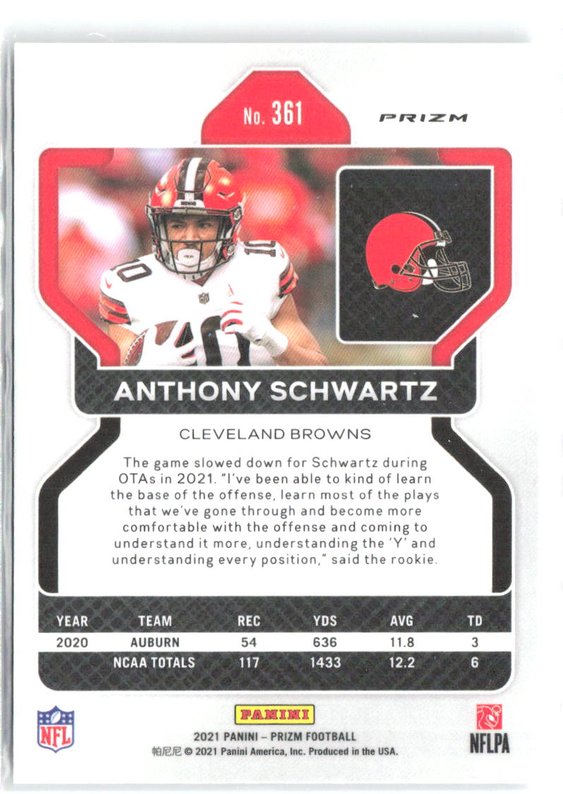 Anthony Schwartz Panini Prizm - Silver 361 2021 Cleveland Browns