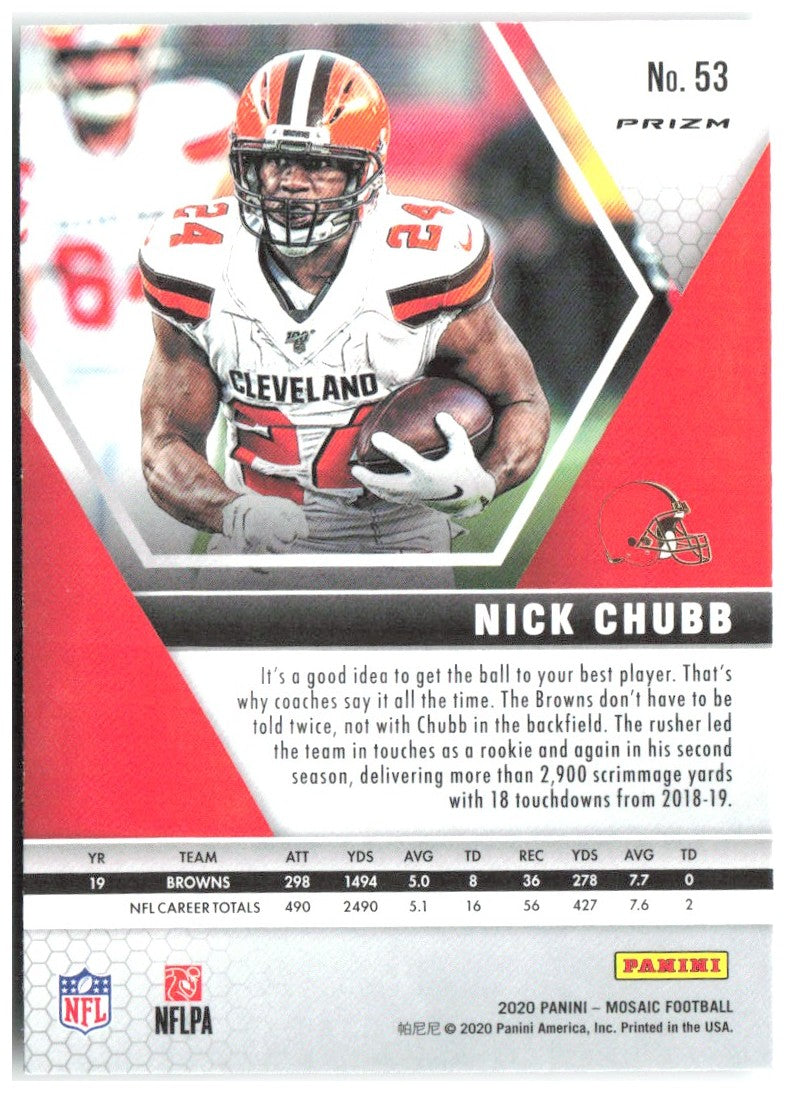 Nick Chubb Panini Mosaic - Prizm Green 53 2020 Cleveland Browns