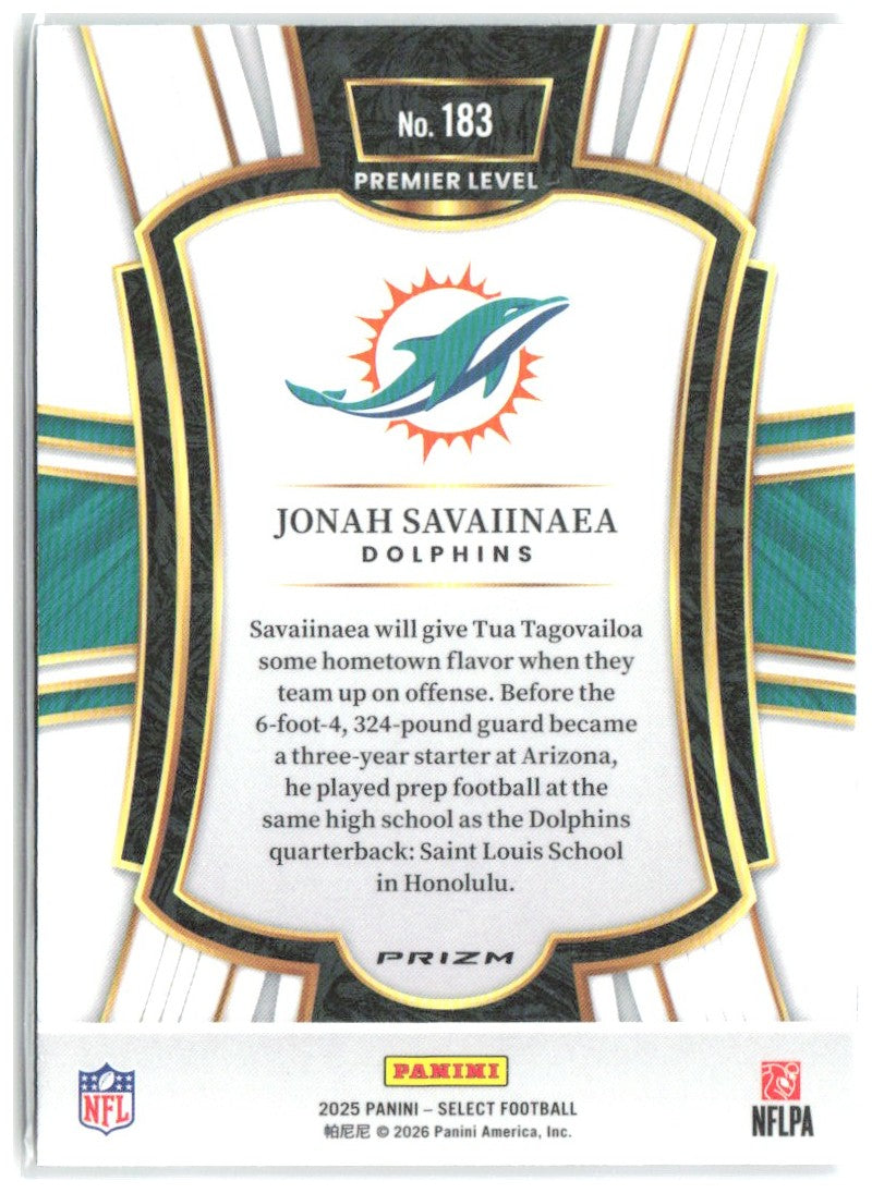 Jonah Savaiinaea Select - Black and Green Prizm Shock 183 2025 Miami Dolphins