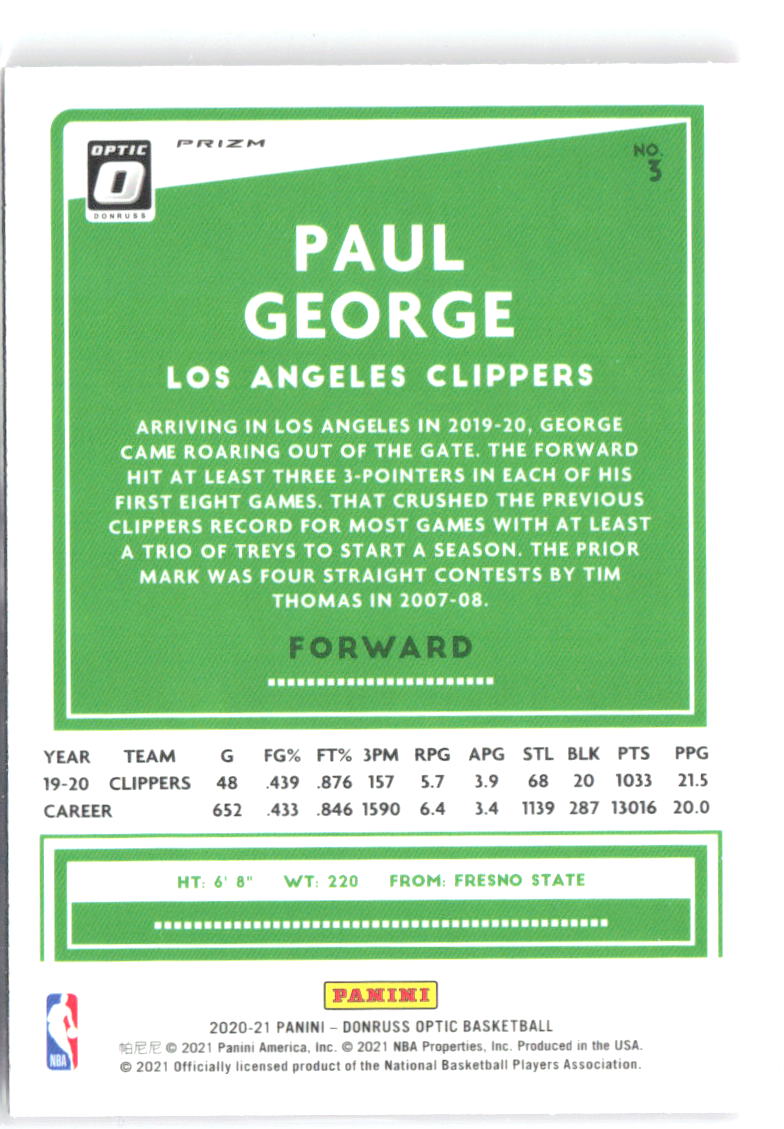 Paul George Hyper Pink Donruss Optic - Hyper Pink 3 NM