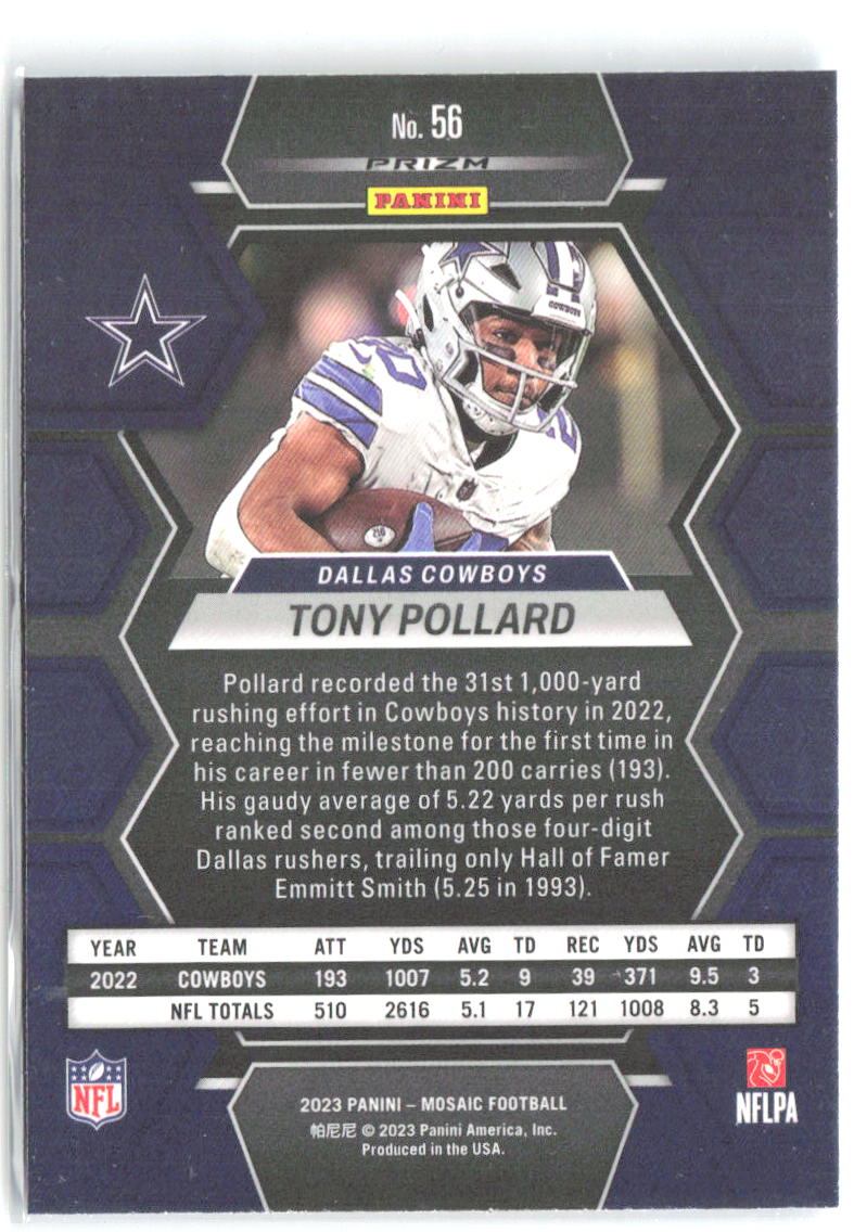 Tony Pollard Panini Mosaic - Reactive Blue Mosaic 56 2023 Dallas Cowboys