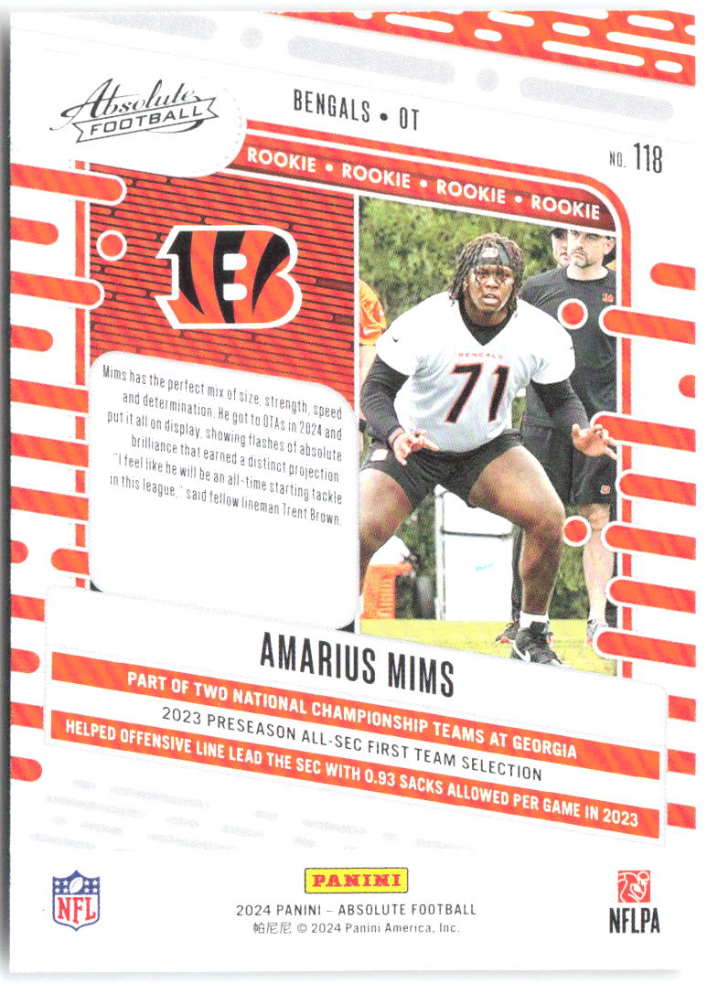 Amarius Mims Panini Absolute - Retail 118 2024 Cincinnati Bengals RC
