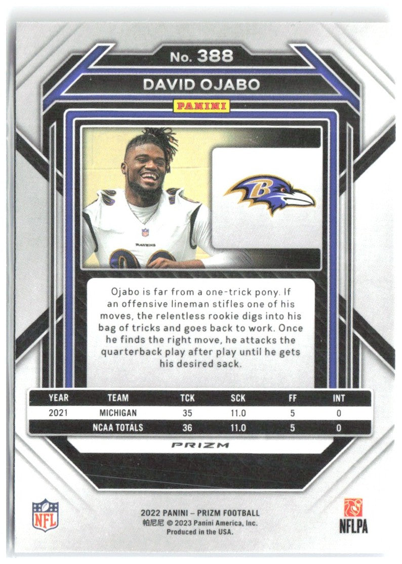 David Ojabo Panini Prizm - Red White and Blue 388 2022 Baltimore Ravens