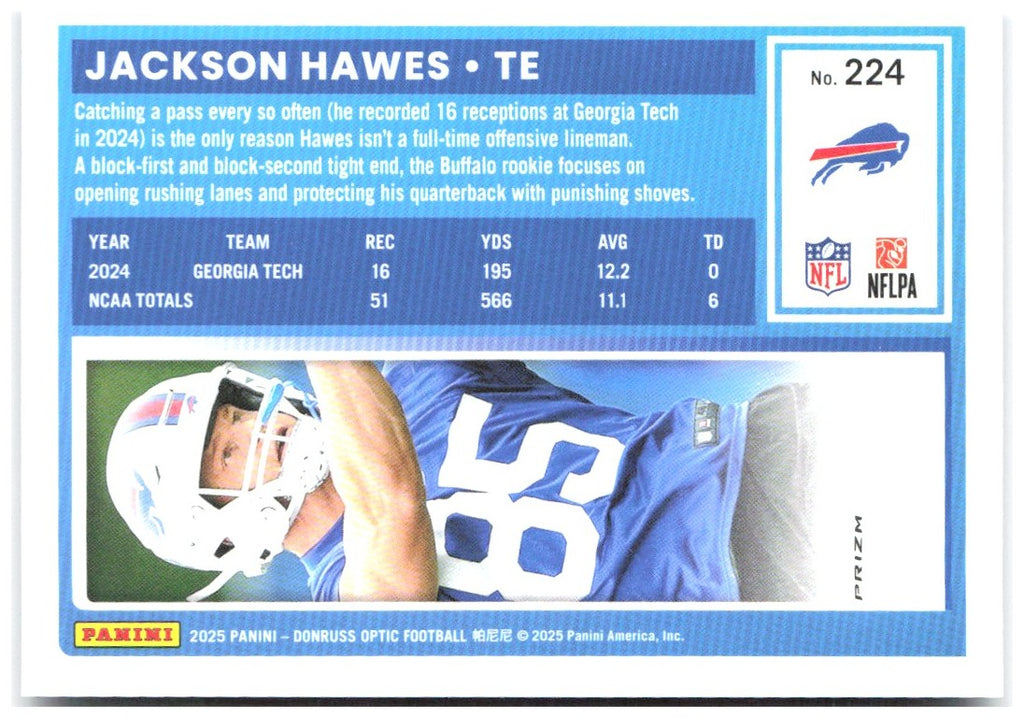 Jackson Hawes Donruss Optic - Purple Shock 224 2025 Buffalo Bills