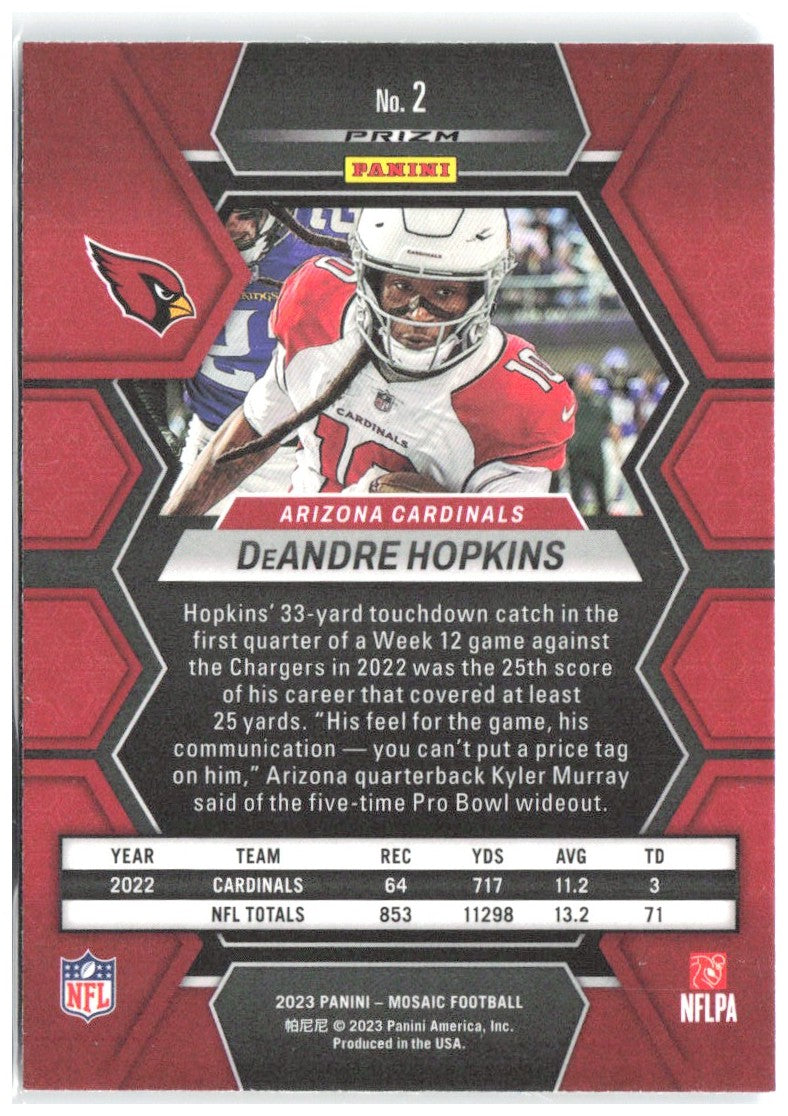 DeAndre Hopkins Panini Mosaic - Reactive Blue Mosaic 2 2023 Arizona Cardinals
