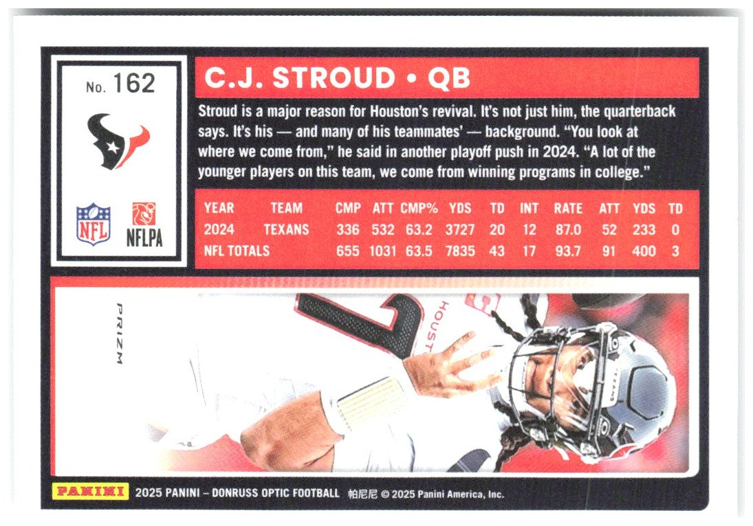 C.J. Stroud Donruss Optic - Holo 162 2025 Houston Texans