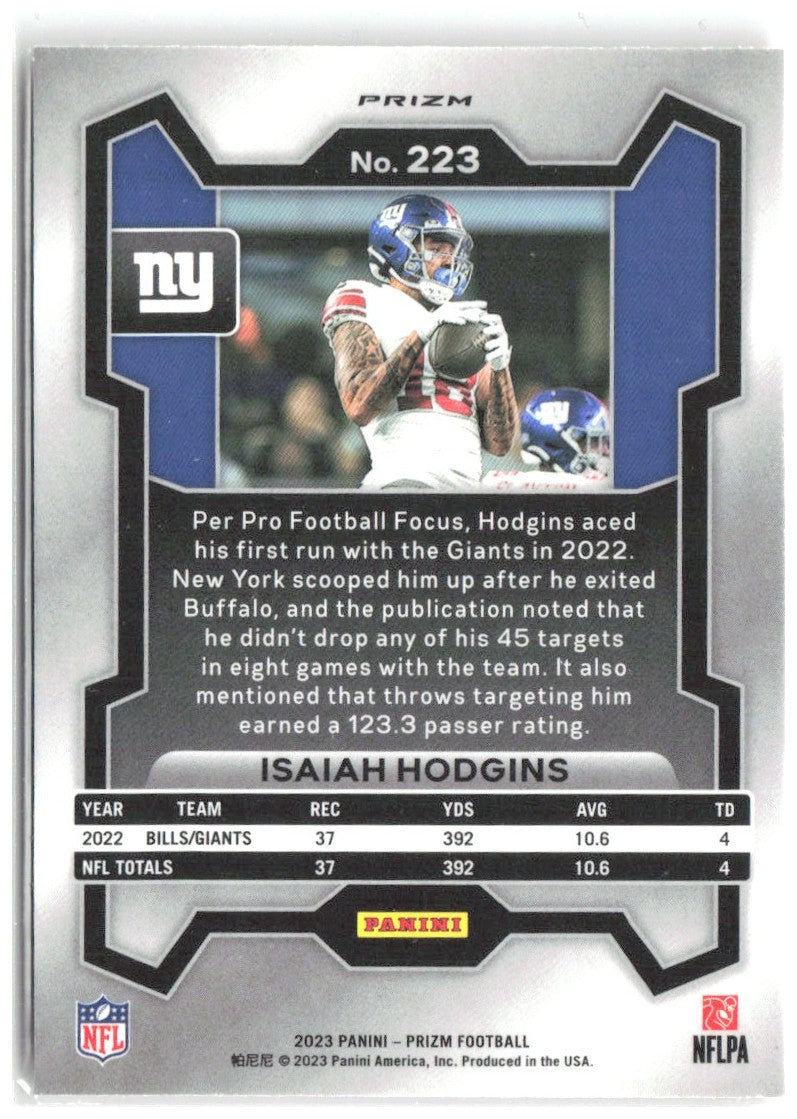 Isaiah Hodgins Panini Prizm - Lazer 223 2023 New York Giants