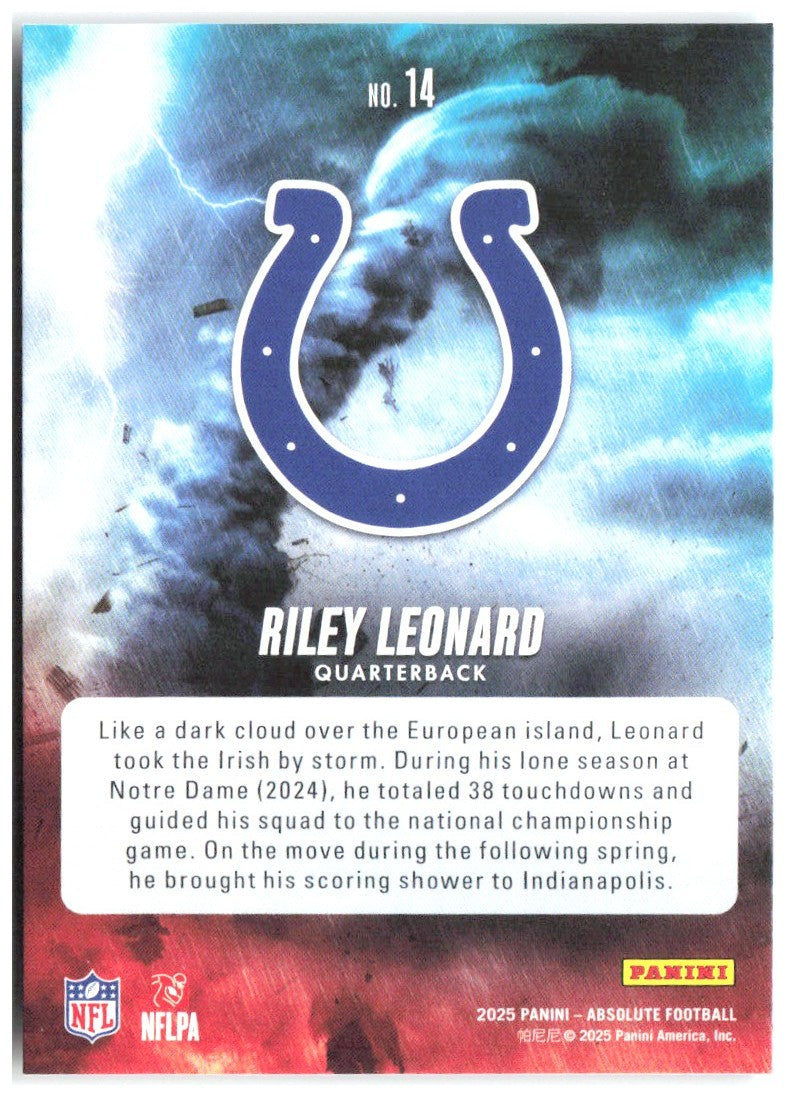 Riley Leonard Panini Absolute - By Storm 14 2025 Indianapolis Colts