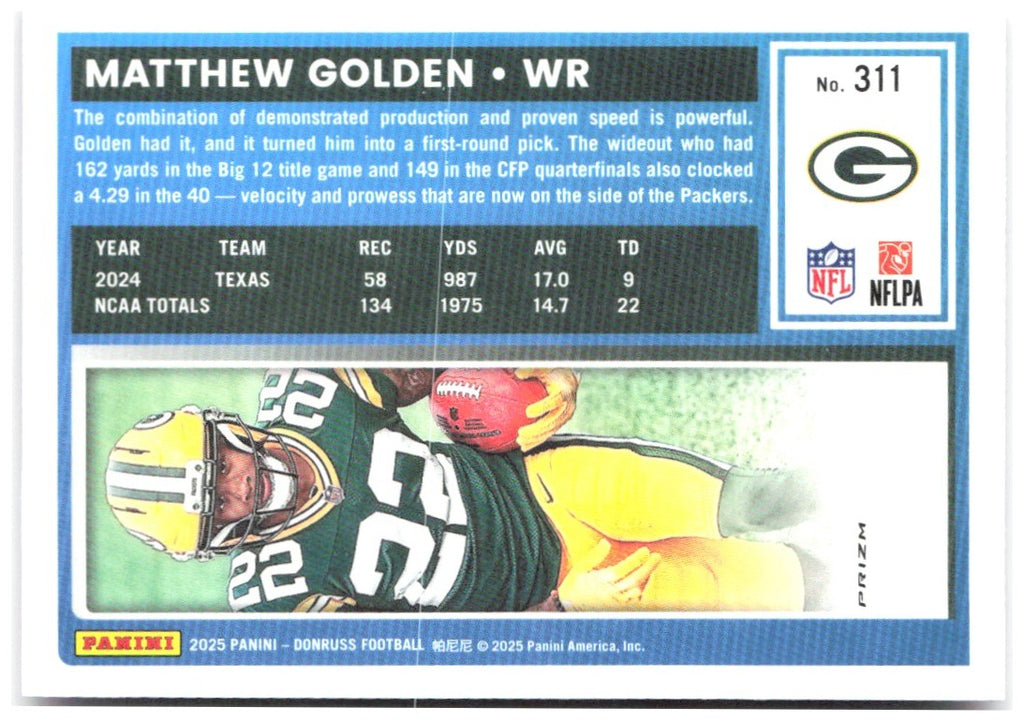 Matthew Golden Donruss - Optic Rated Rookies Pink 311 2025 Green Bay Packers