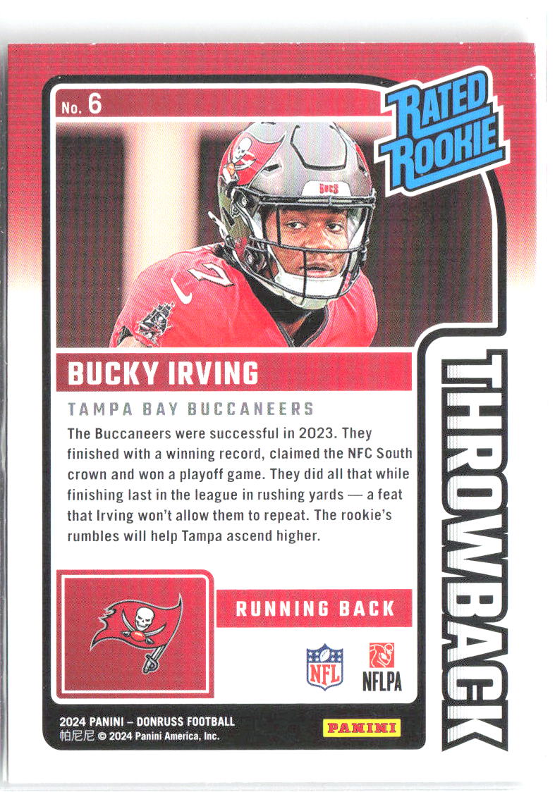 Bucky Irving Donruss - Rated Rookies Throwback 6 2024 Tampa Bay Buccaneers