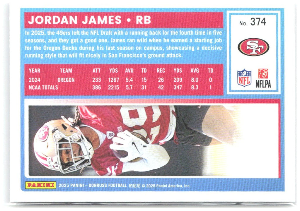 Jordan James Donruss 374 2025 San Francisco 49ers RC