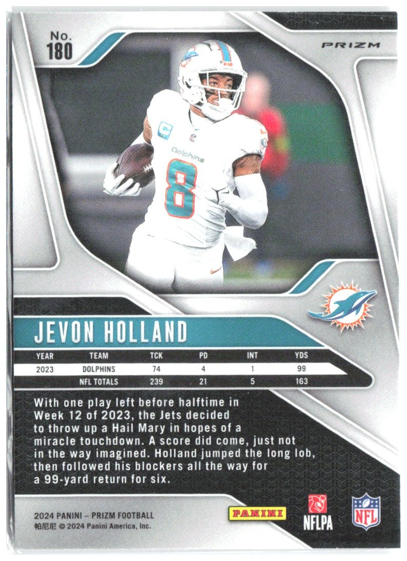 Jevon Holland Panini Prizm - Silver 180 2024 Miami Dolphins
