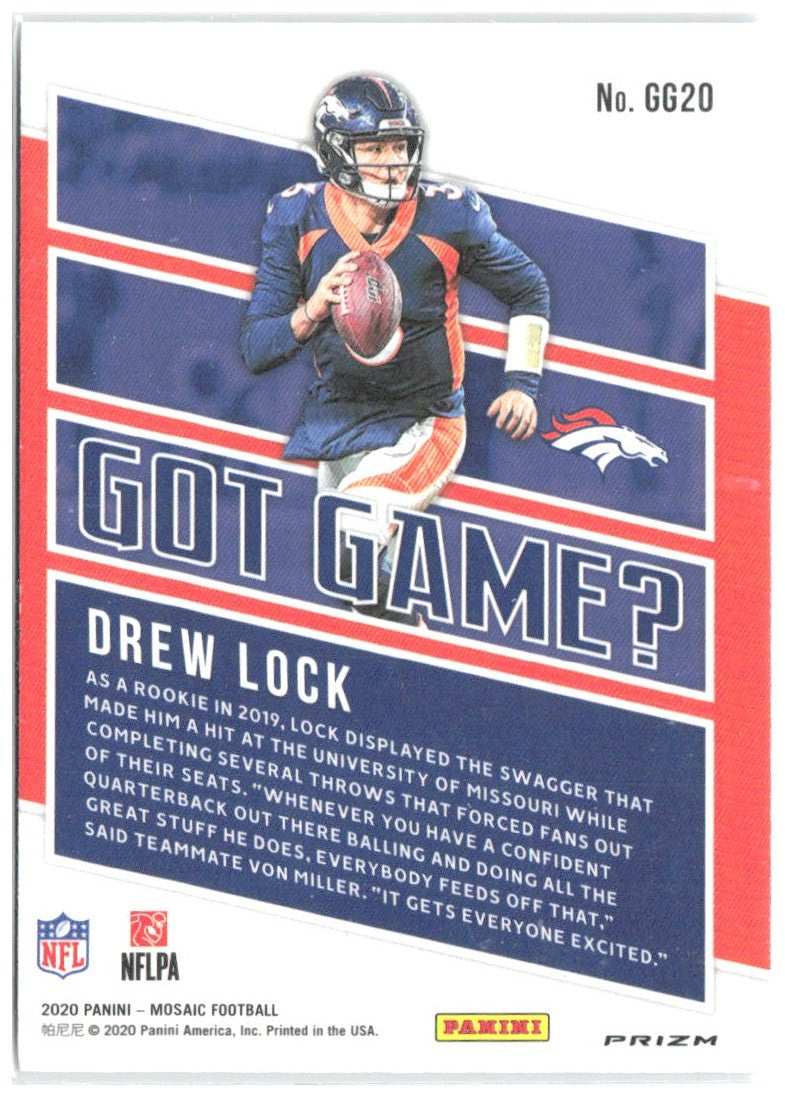 Drew Lock Panini Mosaic - Got Game? Prizm Green GG20 2020 Denver Broncos