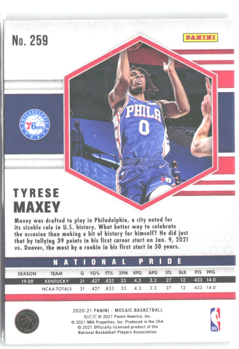 Tyrese Maxey Panini Mosaic 259 2020-21 Philadelphia 76ers