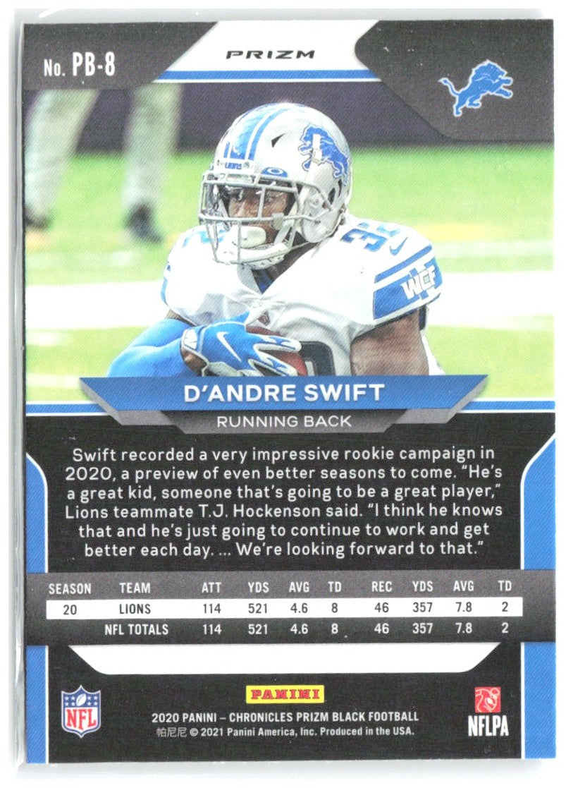 D'Andre Swift Panini Chronicles - Prizm Black Silver PB-8 2020 Detroit Lions