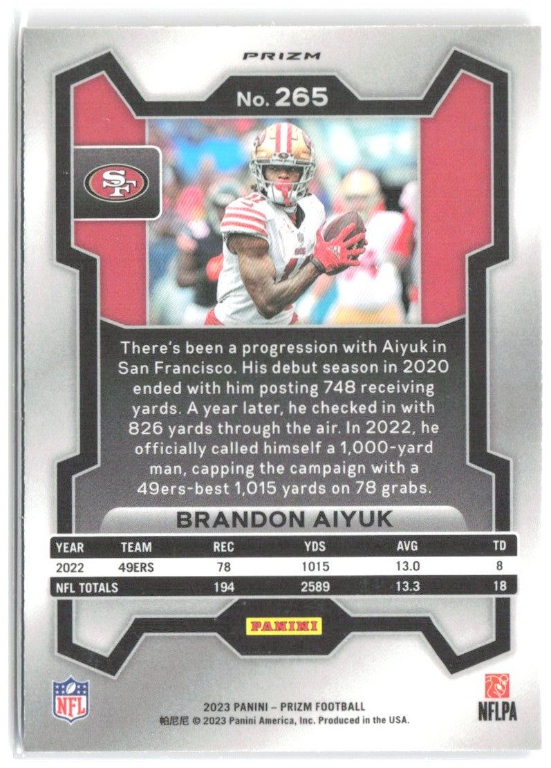 Brandon Aiyuk Panini Prizm - Red White and Blue 265 2023 San Francisco 49ers