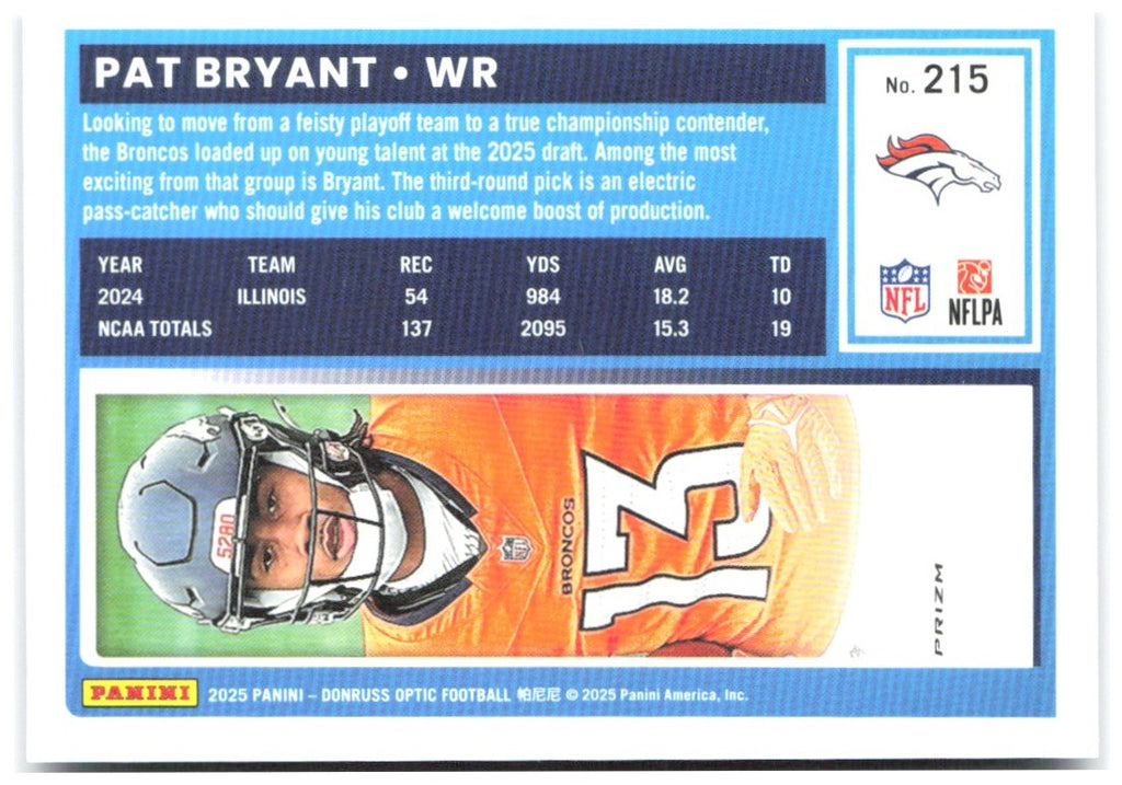 Pat Bryant Donruss Optic - Purple Shock 215 2025 Denver Broncos