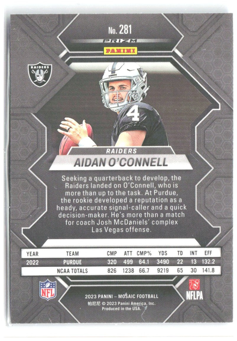 Aidan O'Connell Panini Mosaic - Reactive Blue Mosaic 281 2023 Las Vegas Raiders