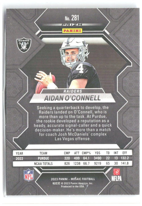Aidan O'Connell Panini Mosaic - Reactive Blue Mosaic 281 2023 Las Vegas Raiders
