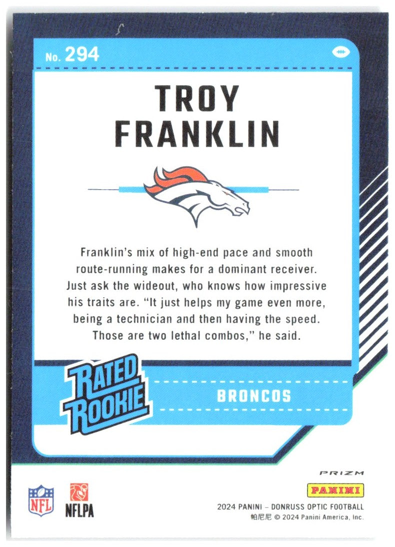 Troy Franklin Donruss Optic - Purple Shock 294 2024 Denver Broncos