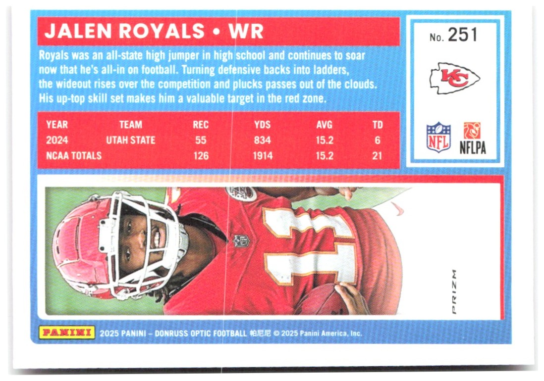Jalen Royals Donruss Optic - Pink 251 2025 Kansas City Chiefs