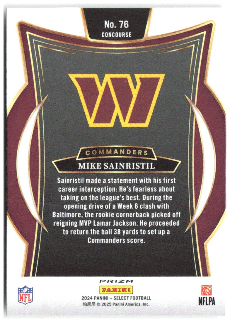 Mike Sainristil Select - Red & Yellow Prizm Shock 76 2024 Washington Commanders