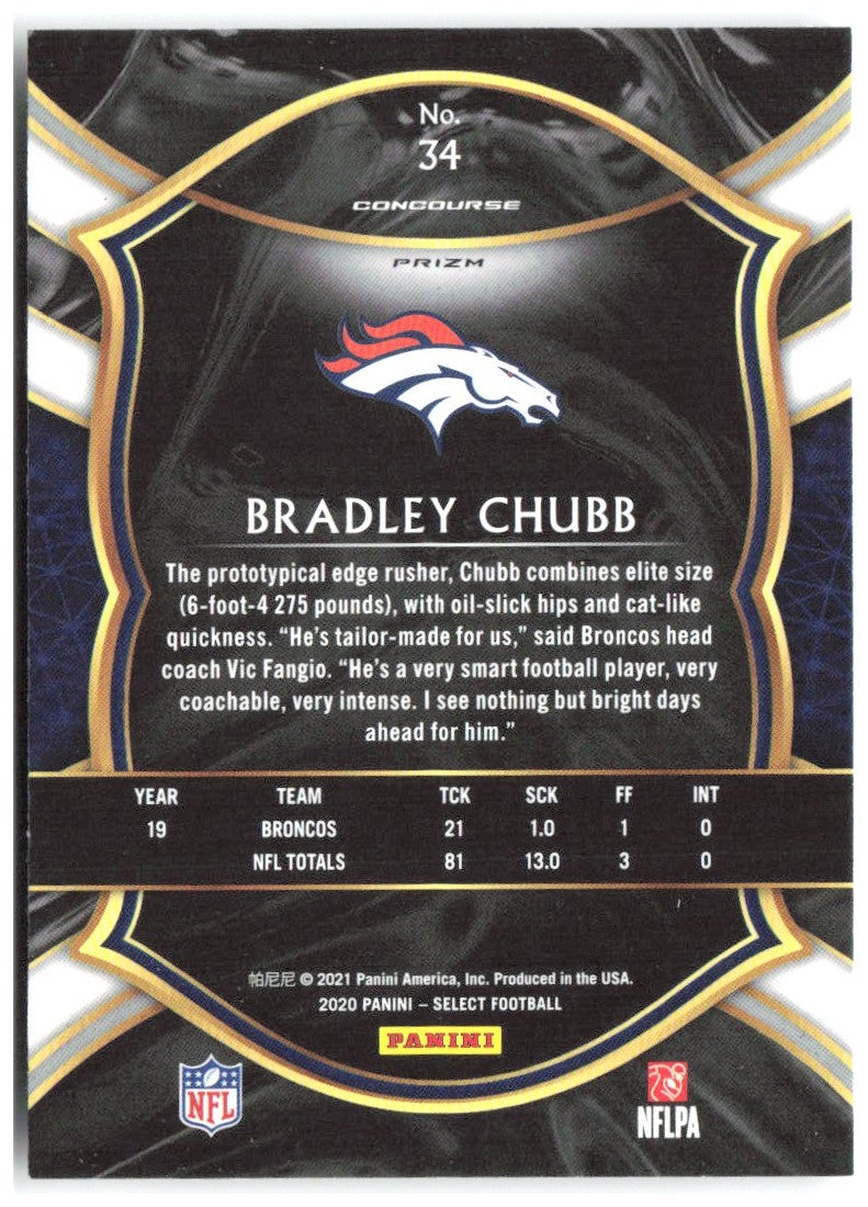 Bradley Chubb Panini Select - Silver Prizm 34 2020 Denver Broncos