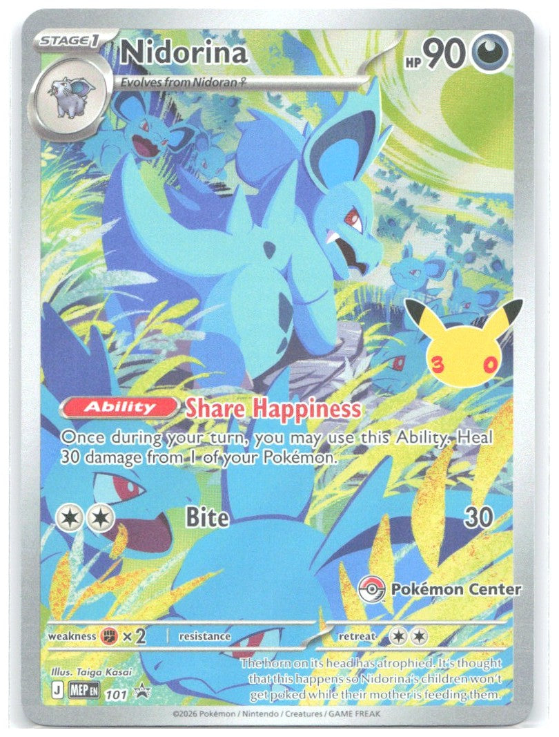 Nidorina 30th Celebration Pokemon Center Exclusive Holo Promo 101 NM Taiga Kasai