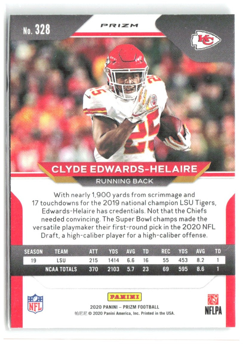 Clyde Edwards-Helaire Panini Prizm - Prizm Green 328 2020 Kansas City Chiefs