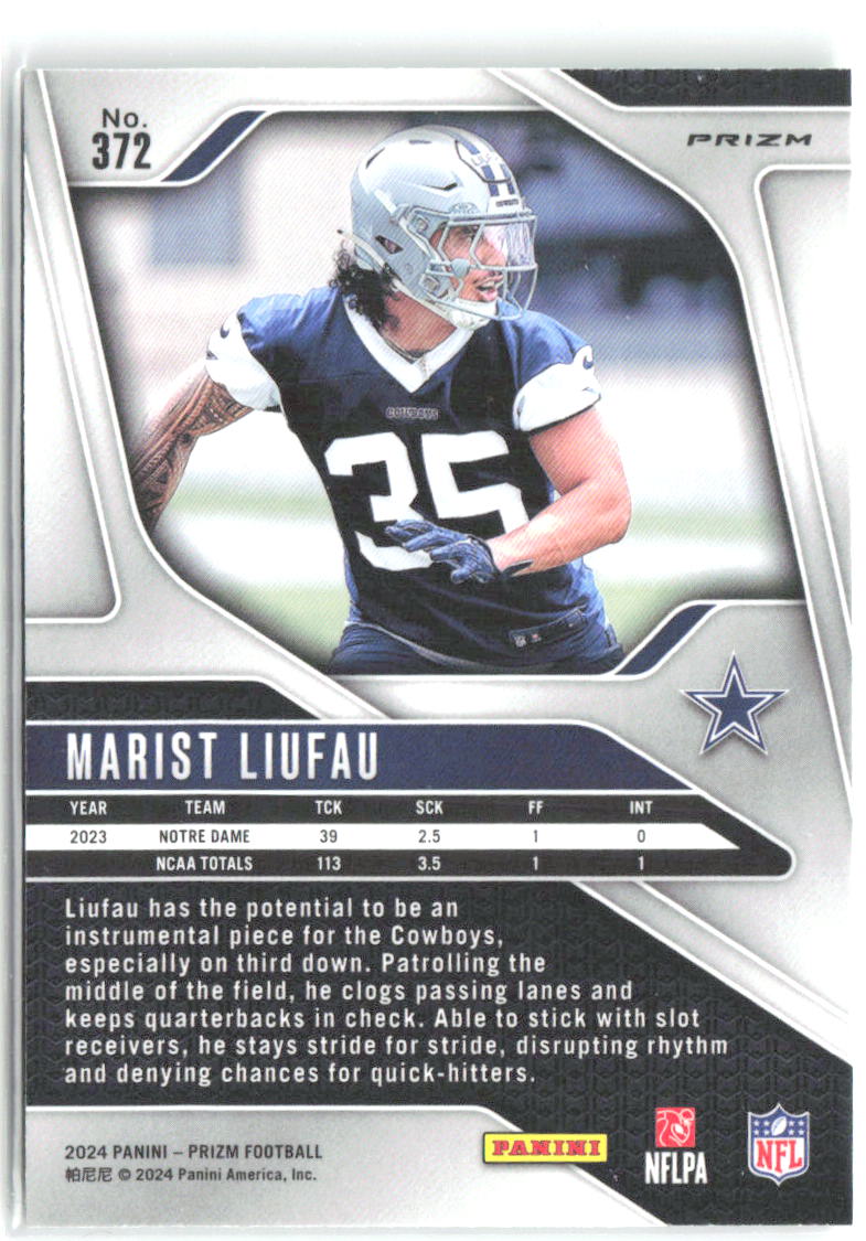 Marist Liufau Panini Prizm - Neon Green Pulsar 372 2024 Dallas Cowboys
