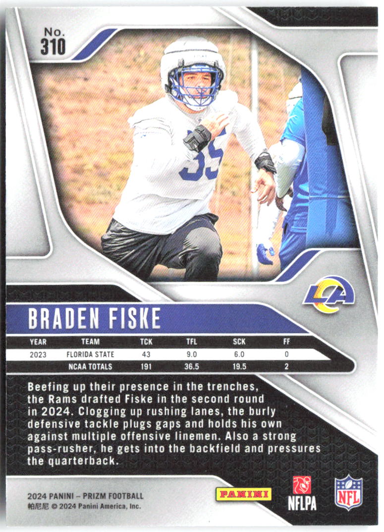 Braden Fiske Panini Prizm 310 2024 Los Angeles Rams RC