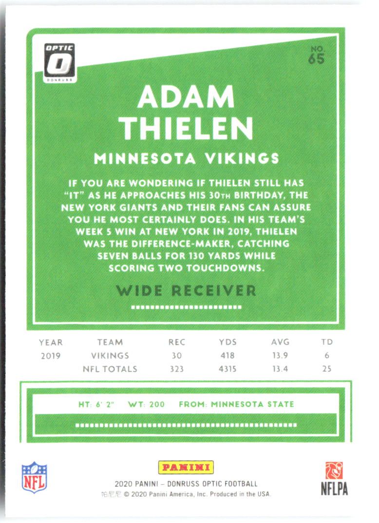 Adam Thielen Donruss Optic 65 2020 Minnesota Vikings