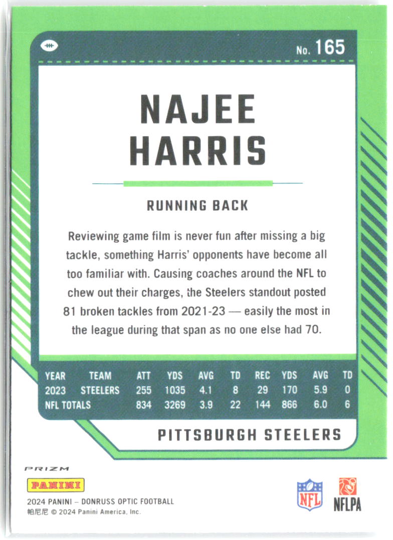 Najee Harris Donruss Optic - Holo 165 2024 Pittsburgh Steelers